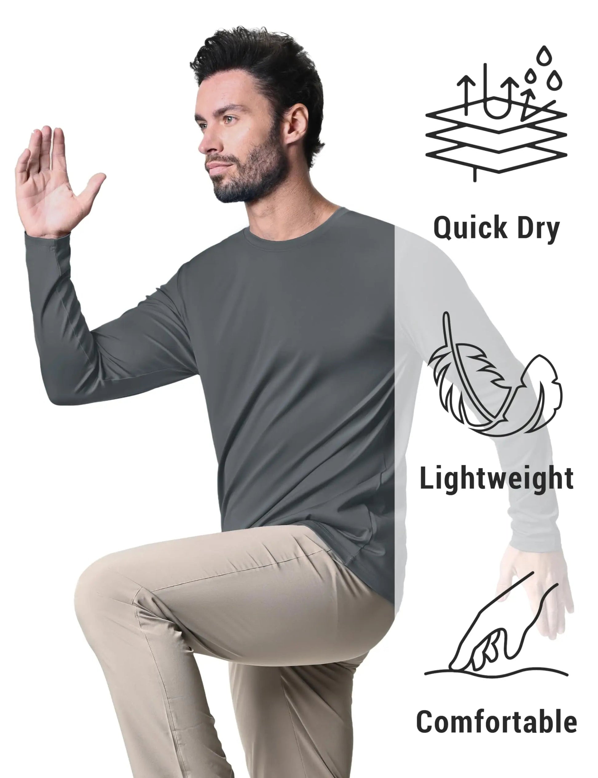 UPF 80+ Sun Protection T-shirts Men's Quick Dry Long Sleeve Athlectic T Shirts Performance Sports T-shirts Rash Guard The Clothing Company Sydney