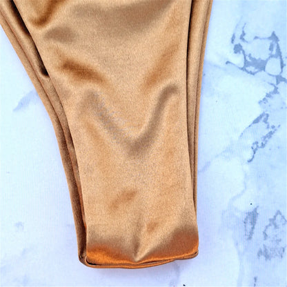 Side Tie Satin High Leg Cut Brazilian Bikini Swimwear Swimsuit Two piece Bikini set Bather Bathing Suit - The Clothing Company Sydney