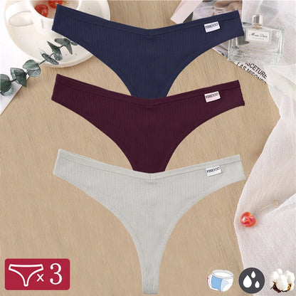 3 Pack Cotton Thongs Lady Solid V-Waist Stripe Panties Breathable G-String Underwear Soft Intimates Lingerie The Clothing Company Sydney