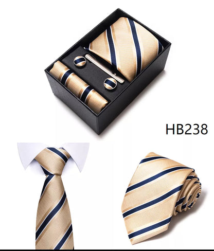 4 Piece Tie Handkerchief Cufflink Set For Men Necktie Holiday Gift Box Blue Gold Suit Accessories Slim Wedding Set The Clothing Company Sydney