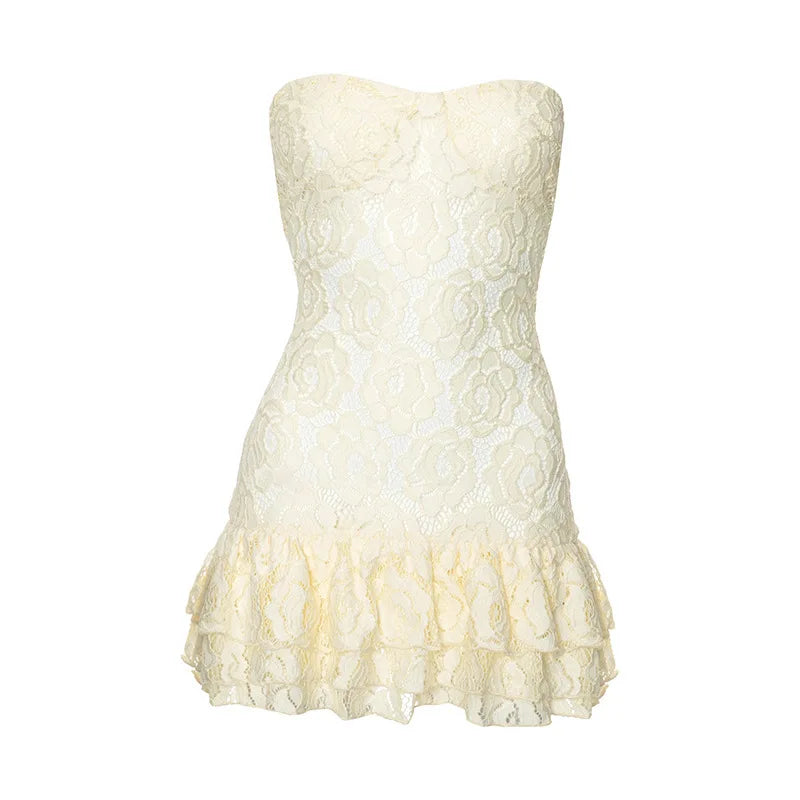 Strapless Lace Perspective Short Elegant Party Backless Bodycon Mini Summer Dress - The Clothing Company Sydney