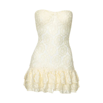 Strapless Lace Perspective Short Elegant Party Backless Bodycon Mini Summer Dress - The Clothing Company Sydney