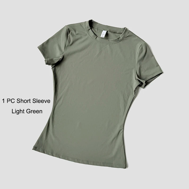 2 Piece Women's Sports Yoga Set Seamless Knitted Fitness Gym Clothes Sportswear Short Sleeve Crop Top Tracksuits Gym Bike Shorts - The Clothing Company Sydney