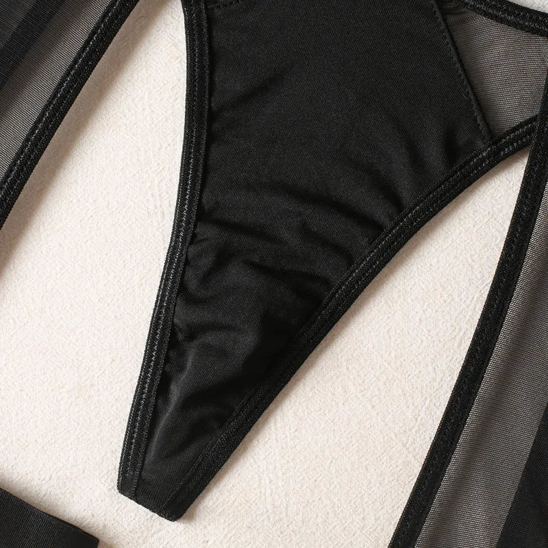 Lingerie Set Woman 3 Piece Vest Top Seamless Underwear Garter Belt Set Thong Black Intimate Exotic Set - The Clothing Company Sydney