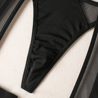Lingerie Set Woman 3 Piece Vest Top Seamless Underwear Garter Belt Set Thong Black Intimate Exotic Set - The Clothing Company Sydney