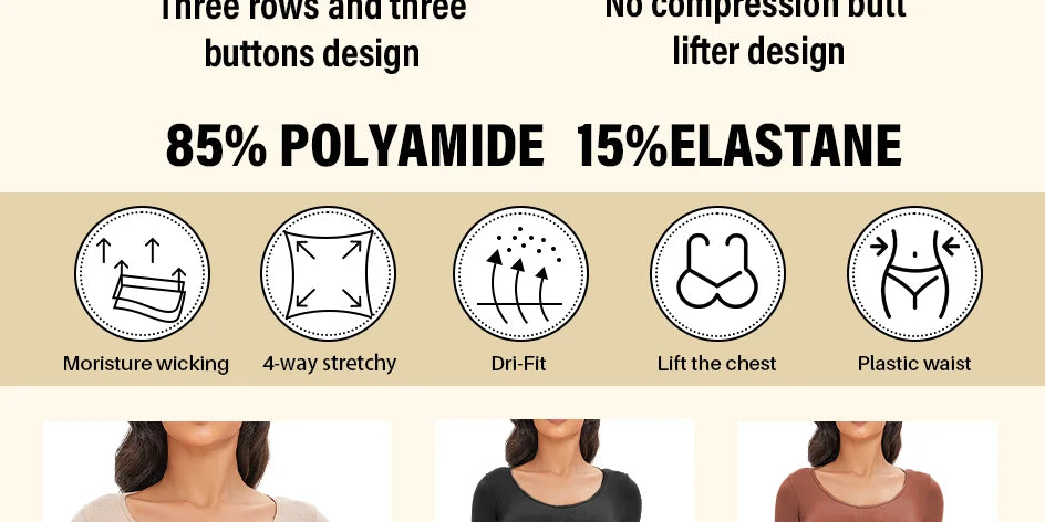 Spandex Elastic Body Suit Shapewear Women Body Shaper Long Sleeve Round Neck Seamless Shapers