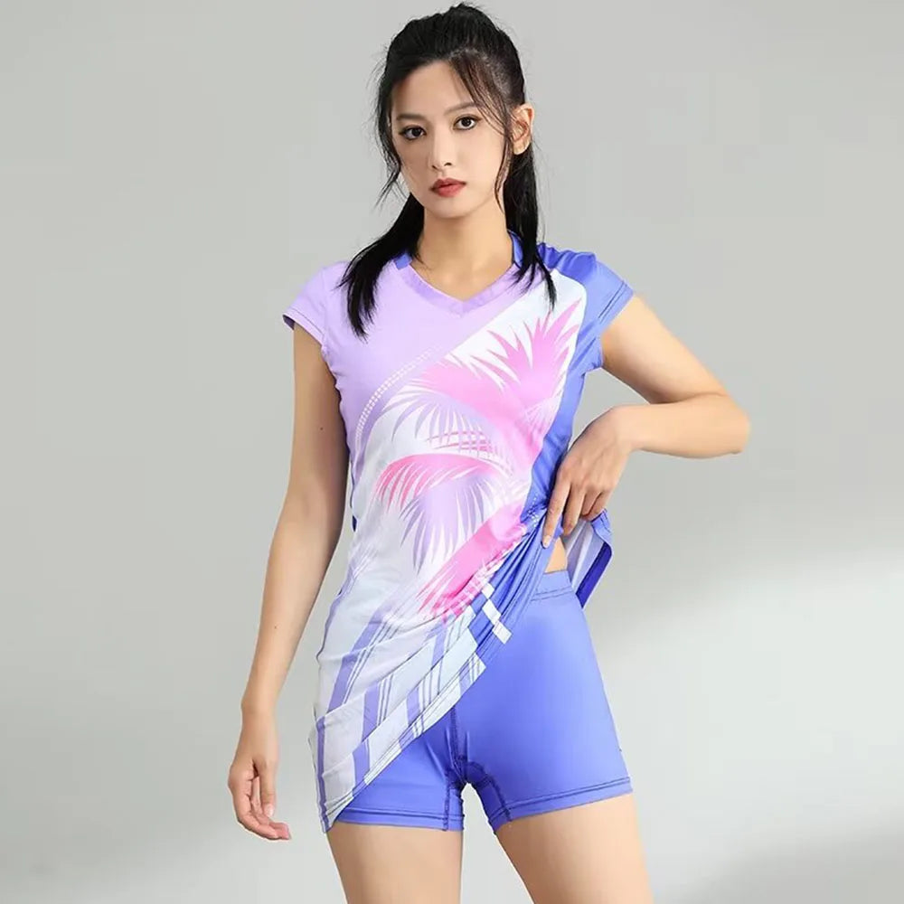 Women's Tennis Dress With Separate Shorts Short Sleeve Print Table Tennis Badminton Inner Shorts Gym Sports Dress The Clothing Company Sydney