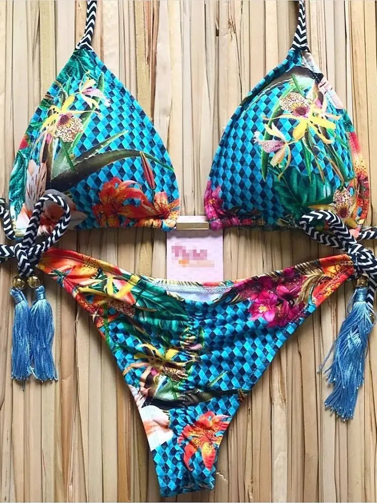 2 Piece Micro Swimsuit Women Feather Print Swimwear Female Bathing Suit Bikini Set The Clothing Company Sydney