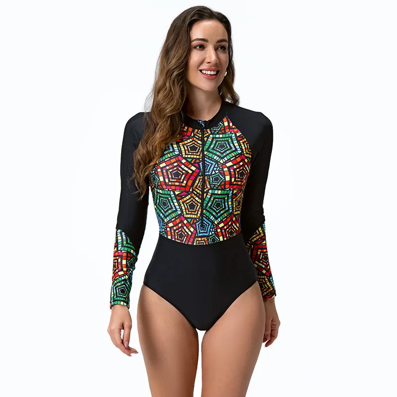 1 Piece Swimsuit Long-Sleeve Quick Dry Surfing Suit Diving One-Piece Bathing Suit Women‘s Swimwear - The Clothing Company Sydney