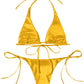 Metallic Halter Triangle Swimsuit Women Swimwear Bathing Suits Brazilian Thong Micro Bikinis Set Beach Wear