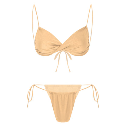 Womens Bikini Set Bathing Suit Pad Free Bra Top with High Cut Thong Briefs Side Tie Tying 2 Piece Swimwear Pool Beach Wear - The Clothing Company Sydney