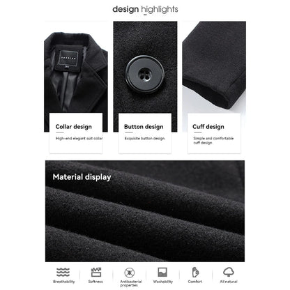 Single Breasted Lapel Long Coat Jacket Fashion Autumn Winter Casual Overcoat Plus Size Trench Men's Woolen Coats Solid Color - The Clothing Company Sydney
