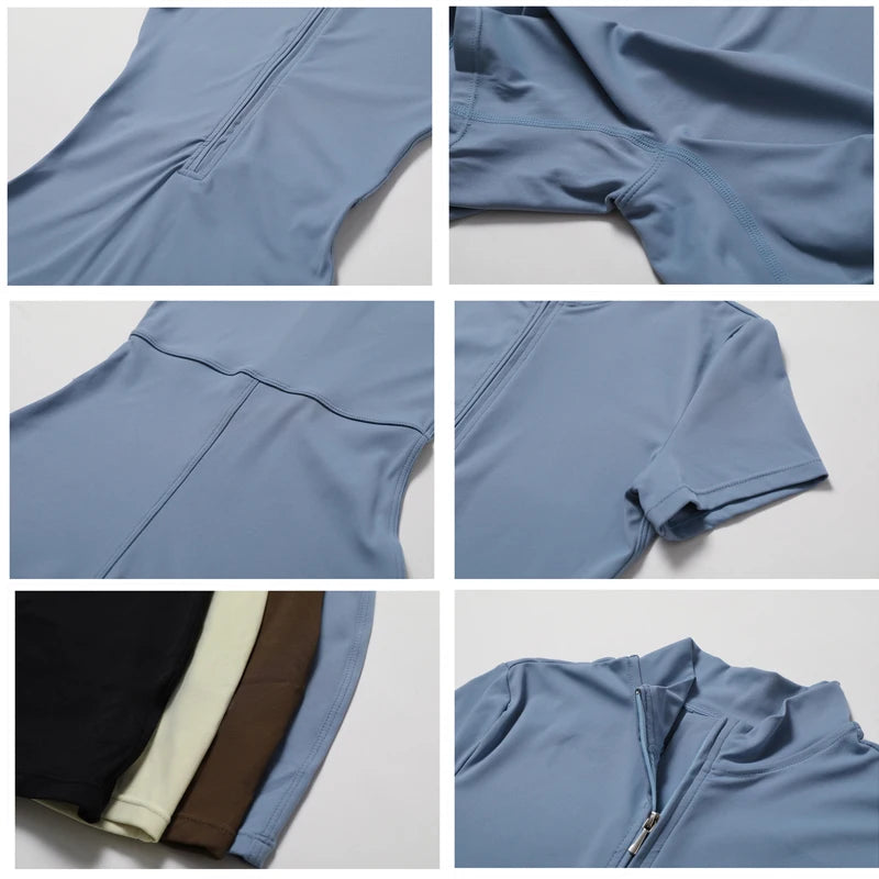 Summer Women's One-piece Yoga Pants Short Sleeve Shorts Overalls Zipper Front High Elastic Cycling Seamless Bodybuilding Bodysuit The Clothing Company Sydney