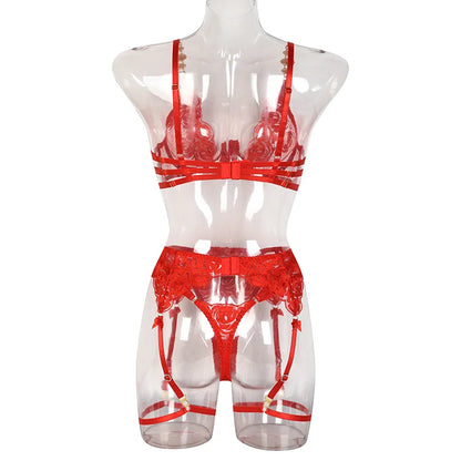 3 Piece Lingerie Luxury Jewel Shoulder Strap Underwear Garter Lace IntimateLingerie Set - The Clothing Company Sydney