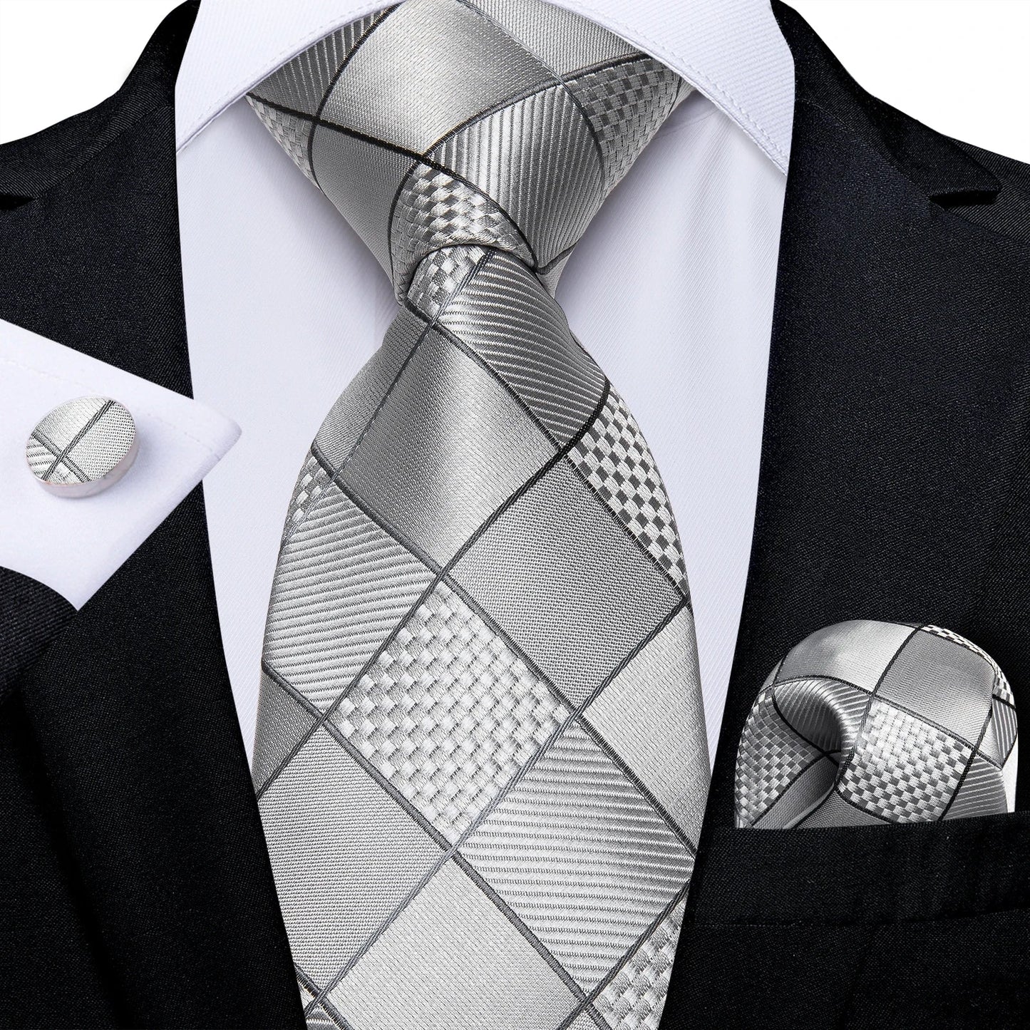 Plaid Print Men's Tie Set 8cm Width Neck Tie Handkerchief Cufflinks Business Wedding Tie Gift Set The Clothing Company Sydney