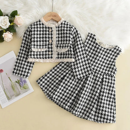 3 Piece Girls Clothes Spring Autumn New Girls Plaid Vest Dress Retro Outwear Coat Fashion Baby Party Outfits Set The Clothing Company Sydney