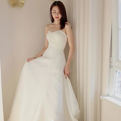 Strapless Elegant A-line Sleeveless Classic Lace Up Small Train Wedding Dress - The Clothing Company Sydney