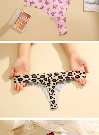 7 Pack Ice Silk G-String Thong Women's Seamless Panties Low Waist Print Underwear Lingerie - The Clothing Company Sydney