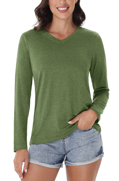 UPF 50+ Sun Protection Long Sleeve Shirts Womens V Neck Summer T-Shirts Outdoor Athletic Workout Running Gym Sportswear The Clothing Company Sydney