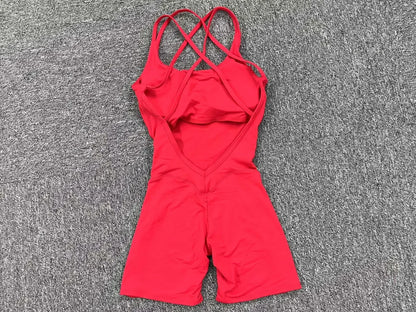 Criss Cross Backless Unitard Gym Women Romper One Piece Yoga Set Sportswear Sleeveless Sport Short Jumpsuit Playsuit Fitness Overalls - The Clothing Company Sydney