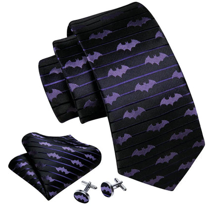 Silk Tie For Men Novelty Animal Black Stripe Necktie Pocket Square Cufflinks Set Wedding Party Outfit Set - The Clothing Company Sydney