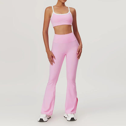 2 Piece Yoga Set Women Sport Bra Gym Workout Legging High Waist Wide Flare Pant Fitness Sports Shorts Active Wear Suit The Clothing Company Sydney