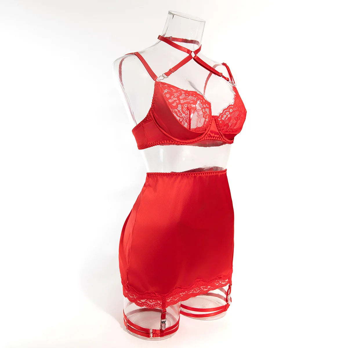 Lace Lingerie Halter Bra Heart g-String Thongs Garter Ensemble Exotic Underwear Set The Clothing Company Sydney