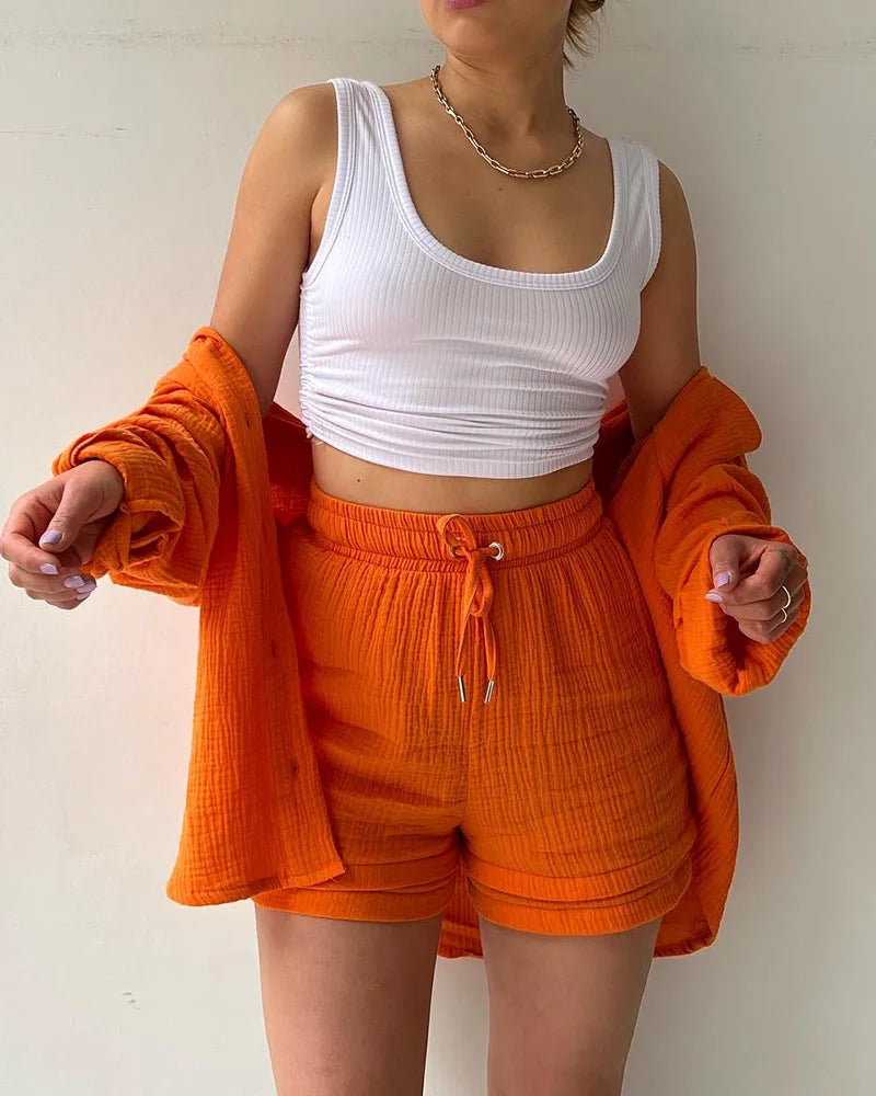 Summer Women's Suit Short Sets Outfits Suit Two Piece Button Up Matching Outfit Set - The Clothing Company Sydney