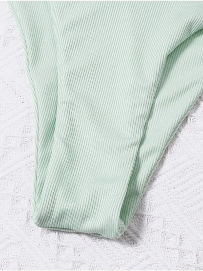 2 Piece Bathing Suit Ribbed Backless Pads Women Bikini Set Halter Triangle Bra Side Tie Thong Swimwear Set - The Clothing Company Sydney