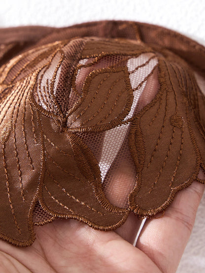 2 Piece Coffee Coloured Embroidered Print Floral Design Lingerie Set The Clothing Company Sydney