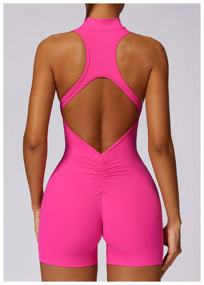 V Back Scrunch Sports Jumpsuit Women Gym Rompers Sleeveless Sportswear Zipper One-Piece Suit Yoga Clothing - The Clothing Company Sydney