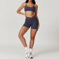 Women's Yoga Gym Activewear 2 Piece Set Sport Suit Workout Short Sleeve Crop Top High Waist Leggings Short Fitness Sports Wear