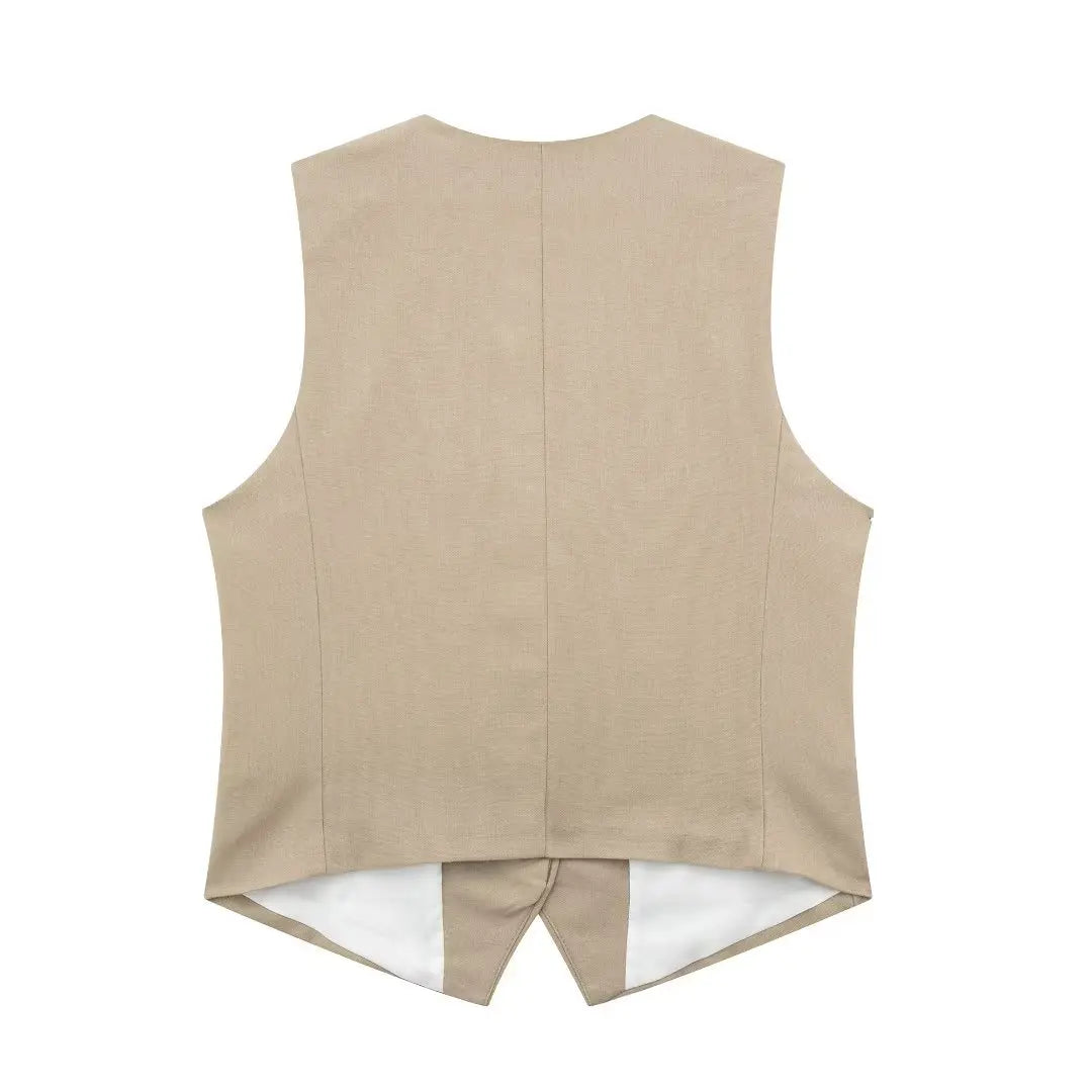 2 Piece Women's Suit Button V Neck Waistcoats Elegant Vest Top Zipper High Waist Slim Pants Shorts Summer Female Streetwear - The Clothing Company Sydney
