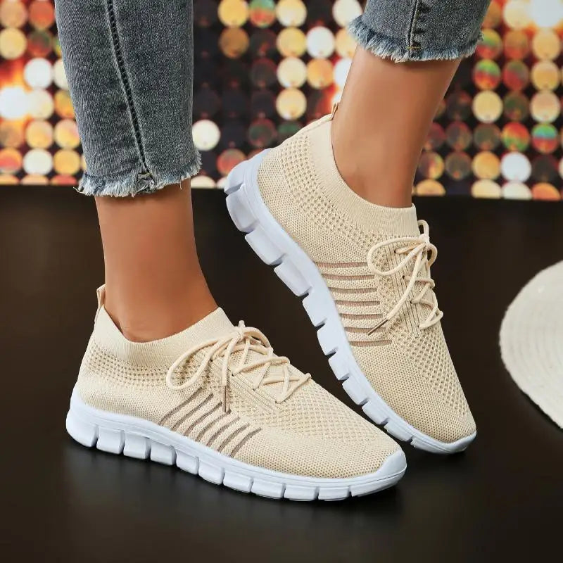 Mesh Breathable Soft Sole Sneakers Lightweight Non-Slip Running Walking Casual Lace Up Flats Shoes - The Clothing Company Sydney