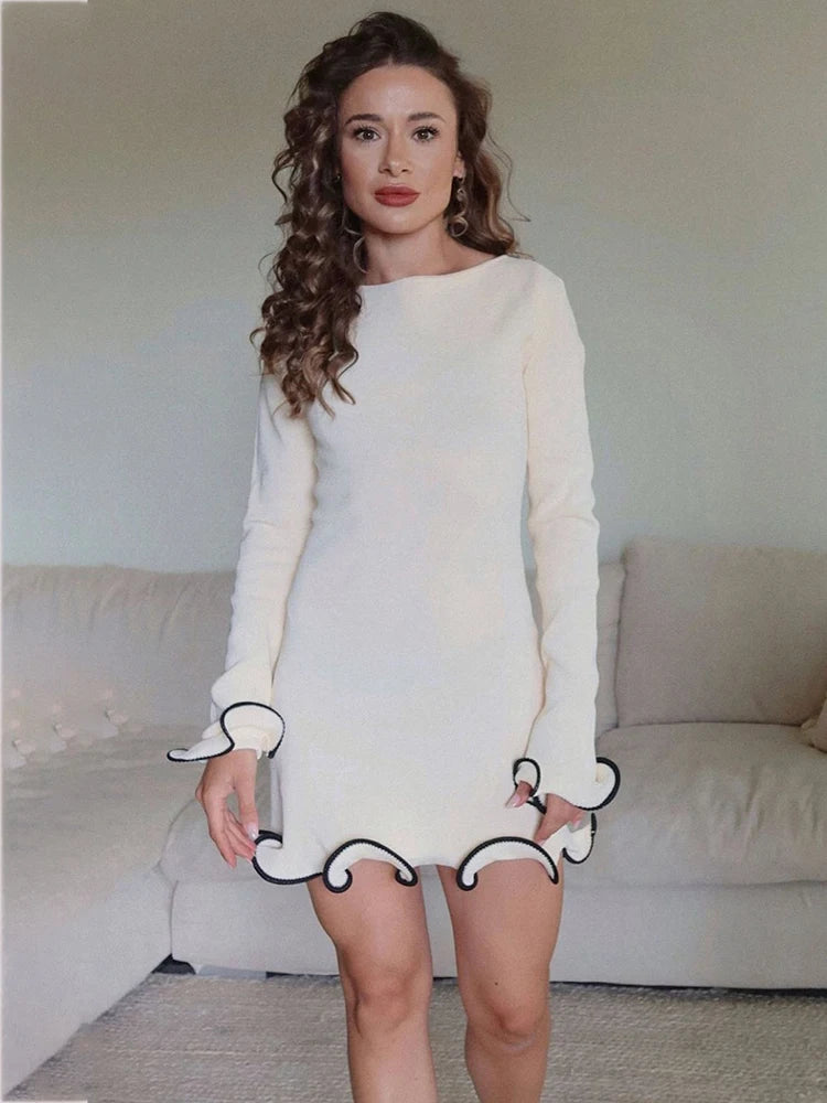 Autumn Knitted Mini Contrast Color Slim Sweater Dress Elegant Party  Long Sleeve Dress - The Clothing Company Sydney