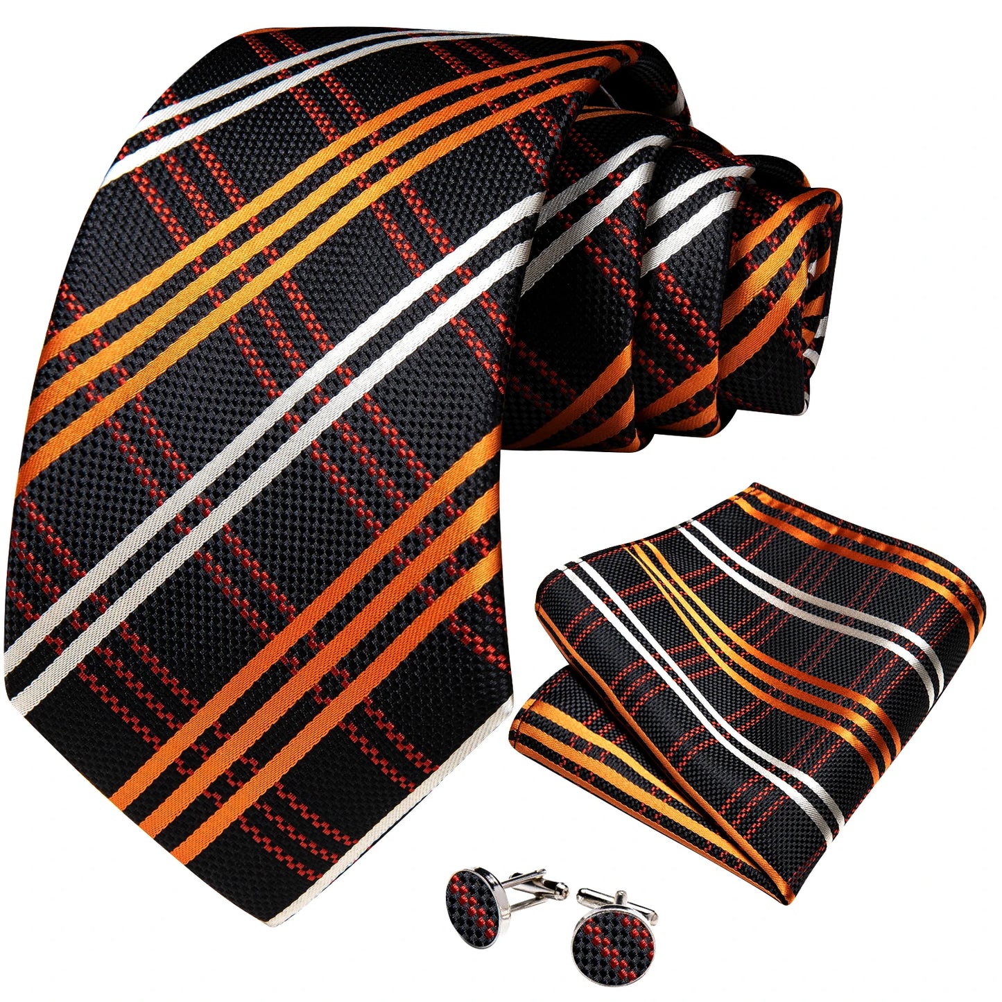 Designer Striped Silk Classic Ties For Men Wedding Accessories Gift For Men Neck Tie Set Pocket Square Cufflinks Set - The Clothing Company Sydney