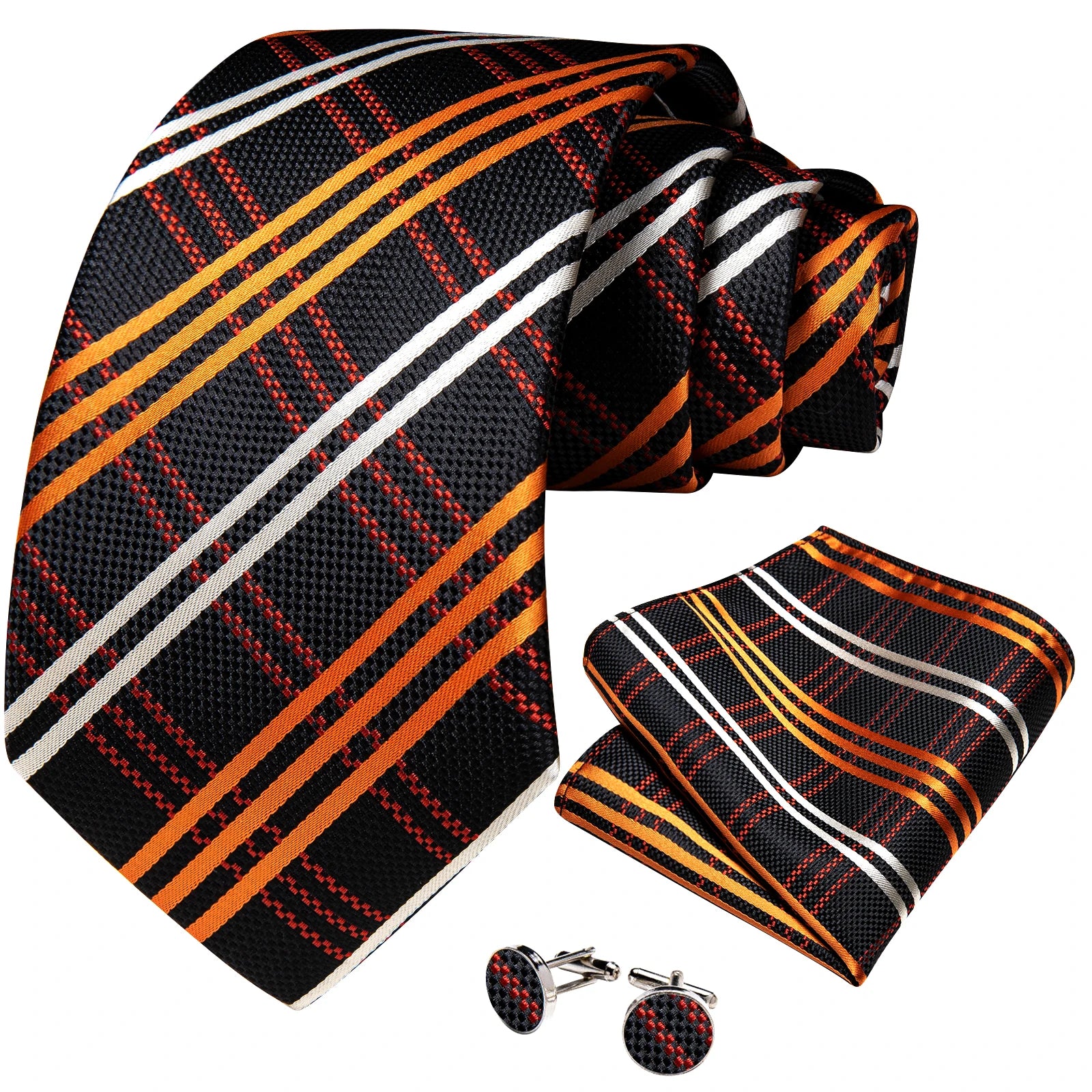 Designer Striped Silk Classic Ties For Men Wedding Accessories Gift For Men Neck Tie Set Pocket Square Cufflinks Set - The Clothing Company Sydney