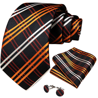 Designer Striped Silk Classic Ties For Men Wedding Accessories Gift For Men Neck Tie Set Pocket Square Cufflinks Set - The Clothing Company Sydney