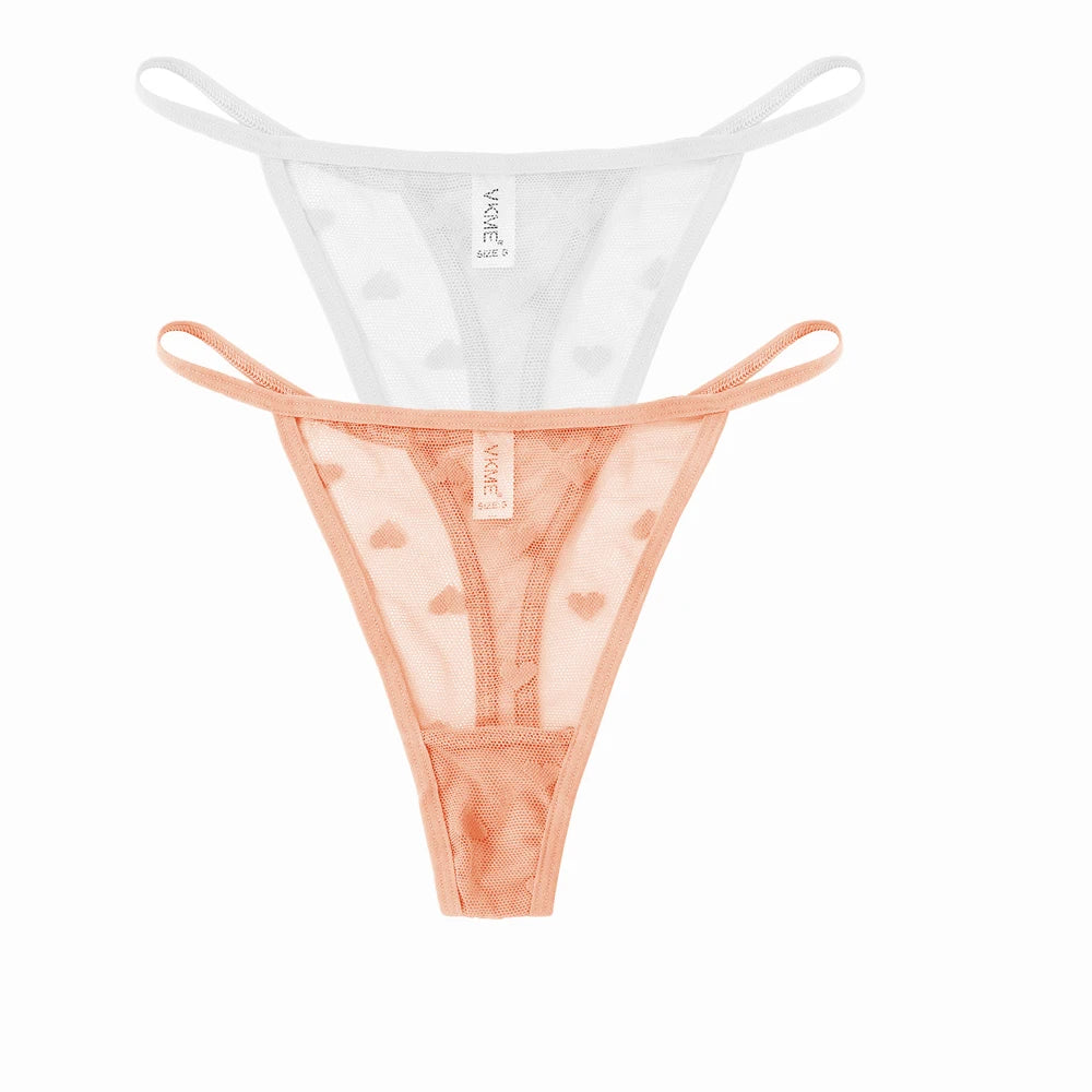 2 Piece Set Lace Sheer Thong Panties Women's Low Waist Seamless Lingerie Heart See Through Mesh Underpants Intimates Lingerie The Clothing Company Sydney