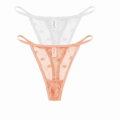 2 Piece Set Lace Sheer Thong Panties Women's Low Waist Seamless Lingerie Heart See Through Mesh Underpants Intimates Lingerie The Clothing Company Sydney