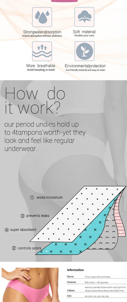 3 Pack Seamless Cotton Menstrual Panties 4-Layer Leakproof Fast Absorption Period Panties Mid-Rise Incontinence Underwear The Clothing Company Sydney