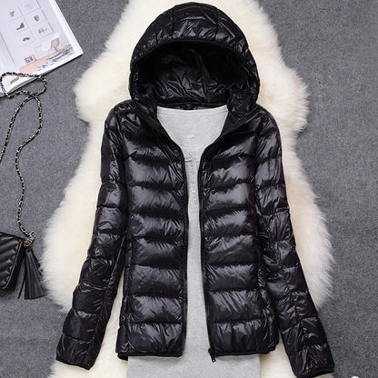 Women Puffer Jacket Plus Spring Autumn Female Ultra Lightweight Packable Hooded Down Coats - The Clothing Company Sydney