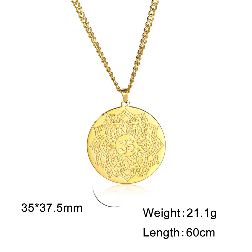 Yoga Lotus Om Aum Symbol Pendant Necklace Hindu Buddhist Stainless Steel Chain Meditation Spiritual Religious Jewellery The Clothing Company Sydney