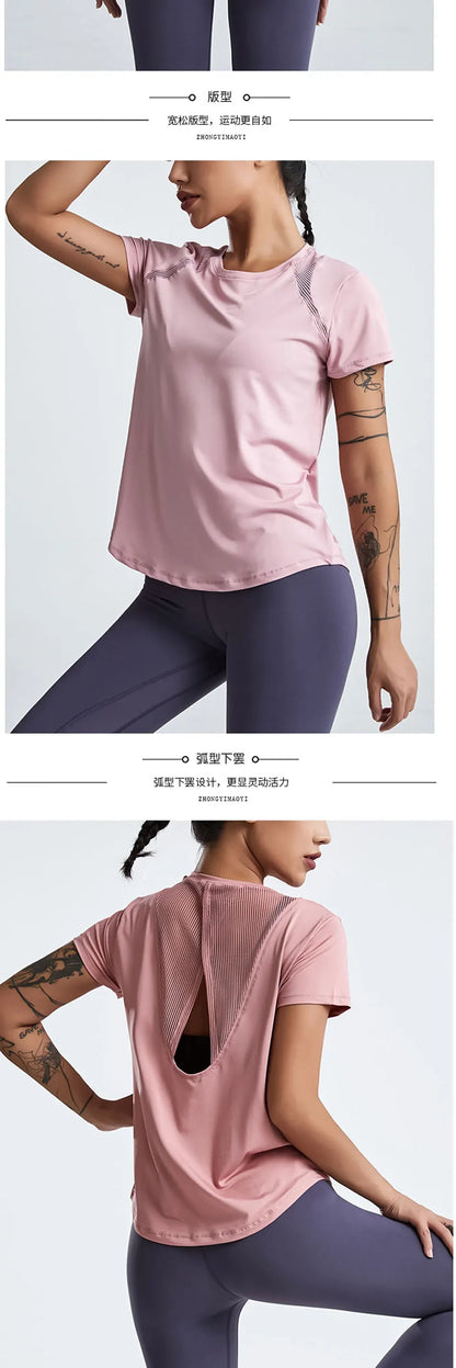 Women's Loose Fit Yoga Tops Short-Sleeved Running Quick-Drying T-Shirts Short Sleeve Sports Hollow Fitness Clothes The Clothing Company Sydney