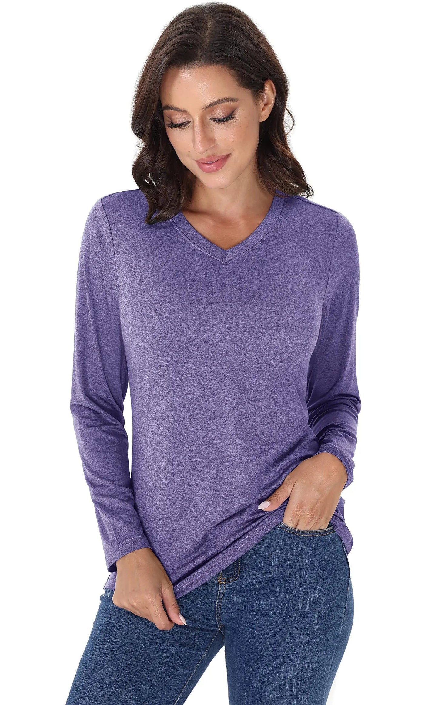 UPF 50+ Sun Protection Long Sleeve Shirts Womens V Neck Summer T-Shirts Outdoor Athletic Workout Running Gym Sportswear The Clothing Company Sydney