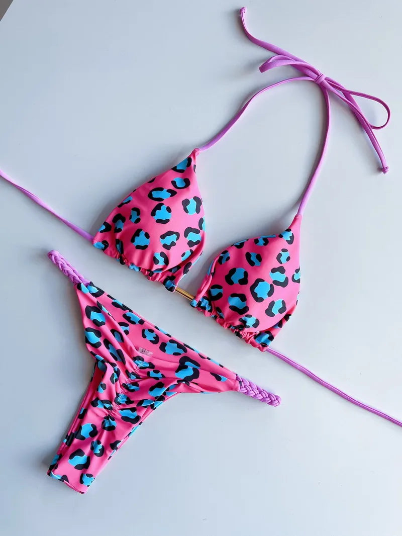 2 Piece Halter Micro Bikini Thong Swimsuit Women's Swimwear Bandage Brazilian Bathing Suit - The Clothing Company Sydney