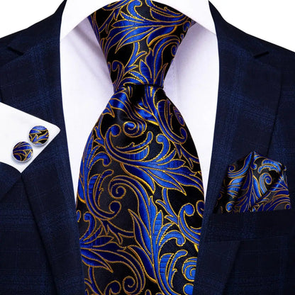 Blue Paisley Silk Tie Set – Necktie, Cufflinks & Hanky for Men The Clothing Company Sydney