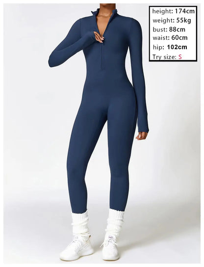 Women's One-piece Yoga Pants Short/Long-sleeved Warm ski Overalls Outerwear High Elastic Cycling Bodybuilding Bodysuit - The Clothing Company Sydney