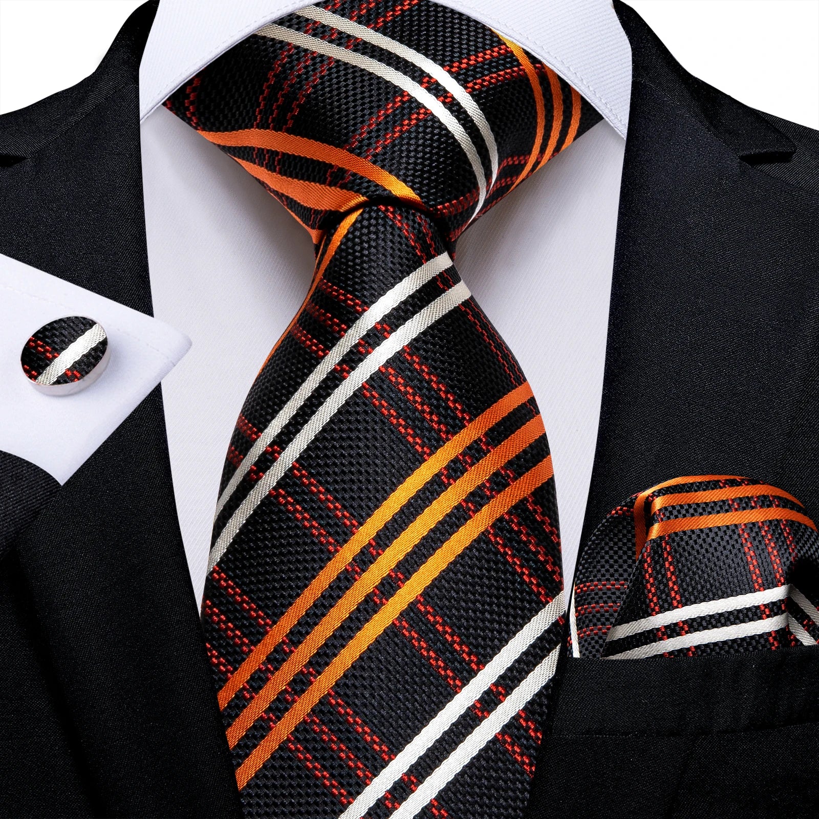 Designer Striped Silk Classic Ties For Men Wedding Accessories Gift For Men Neck Tie Set Pocket Square Cufflinks Set - The Clothing Company Sydney