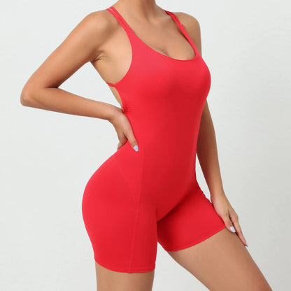 Criss Cross Backless Unitard Gym Women Romper One Piece Yoga Set Sportswear Sleeveless Sport Short Jumpsuit Playsuit Fitness Overalls - The Clothing Company Sydney